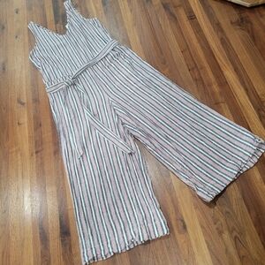 Beachlunchlounge Linen Blend Crop Sleeveless VNeck & Back Jumpsuit size Medium